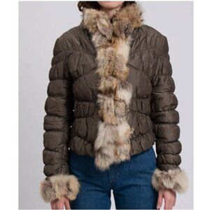 Genuine Fox Fur Trim Quilted Puffer Jacket
